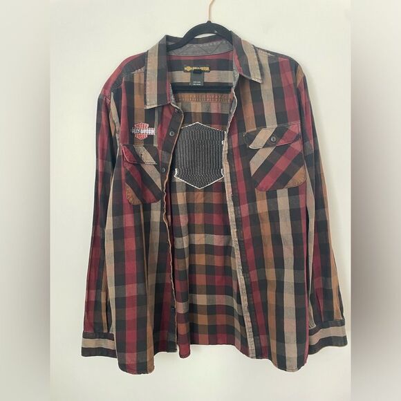 Harley Davidson Heavyweight Long Sleeve Flannel Embroidered Back Graphics Sz xL - Picture 3 of 7